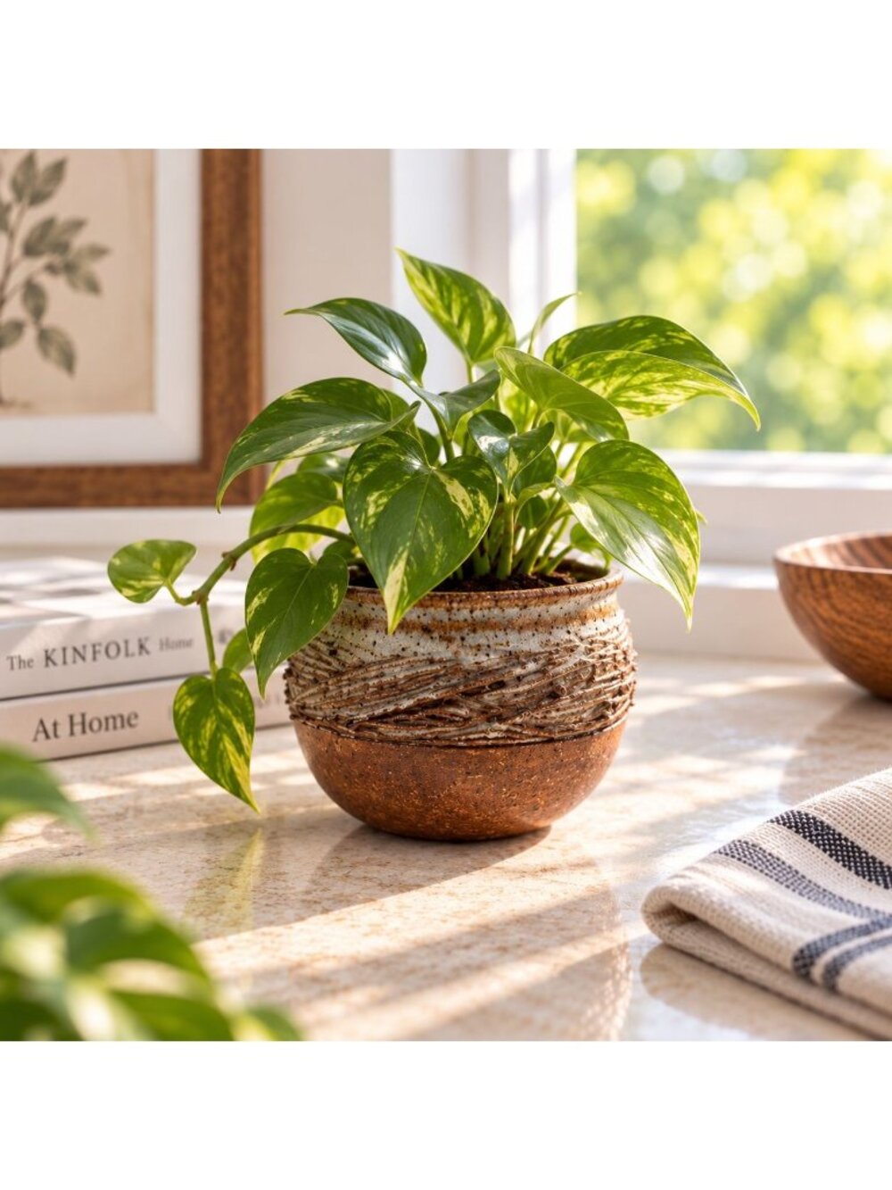 Handmade Rustic Ceramic Planter Pot With Textured Design Brown & Beige Glaze 4"